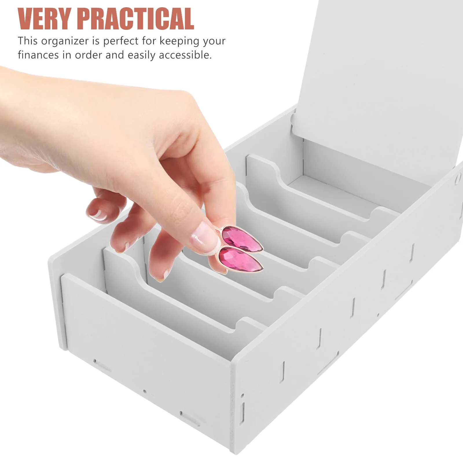 

Wooden Cash Box with Divided Compartments Desktop Receipt Organizer for Bills Coins Money Storage Tray Five Grids Cashier Holder