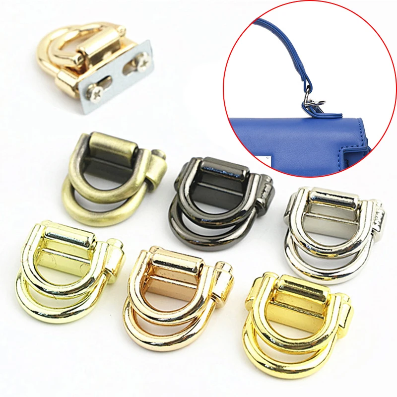 2pcs Double D Buckle Bag Hanging Hardware Screw Leather Craft Bag Strap Metal Gusset Hanger Clamps Double Rings Bag Accessory