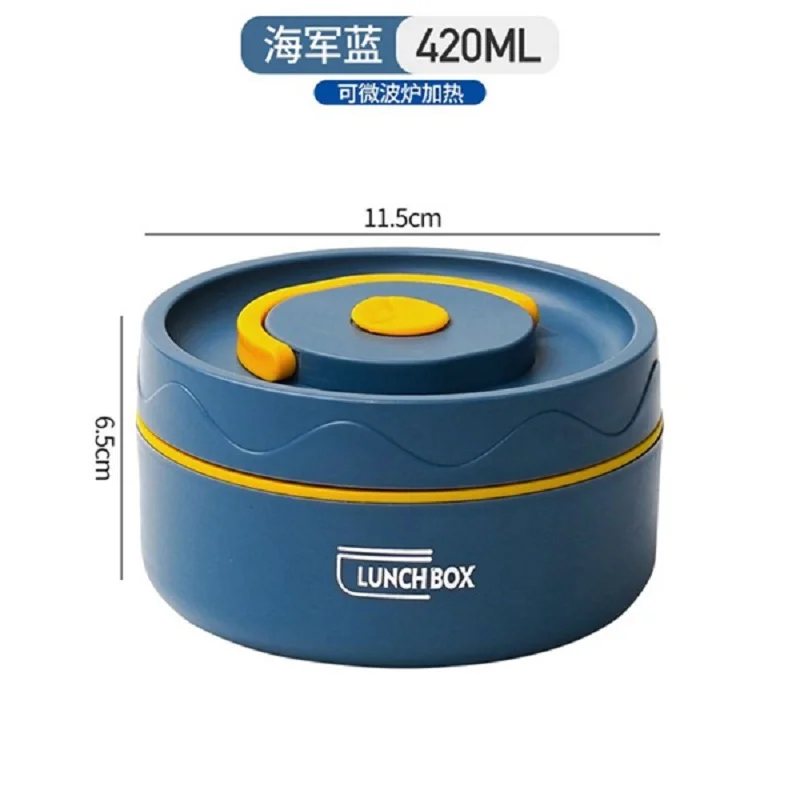 Imagem -02 - Recipiente de Almoço Térmico de Caixa Bento Portátil Recipiente Quente de Alimento Azul a 420ml 1pc Aço Inoxidável