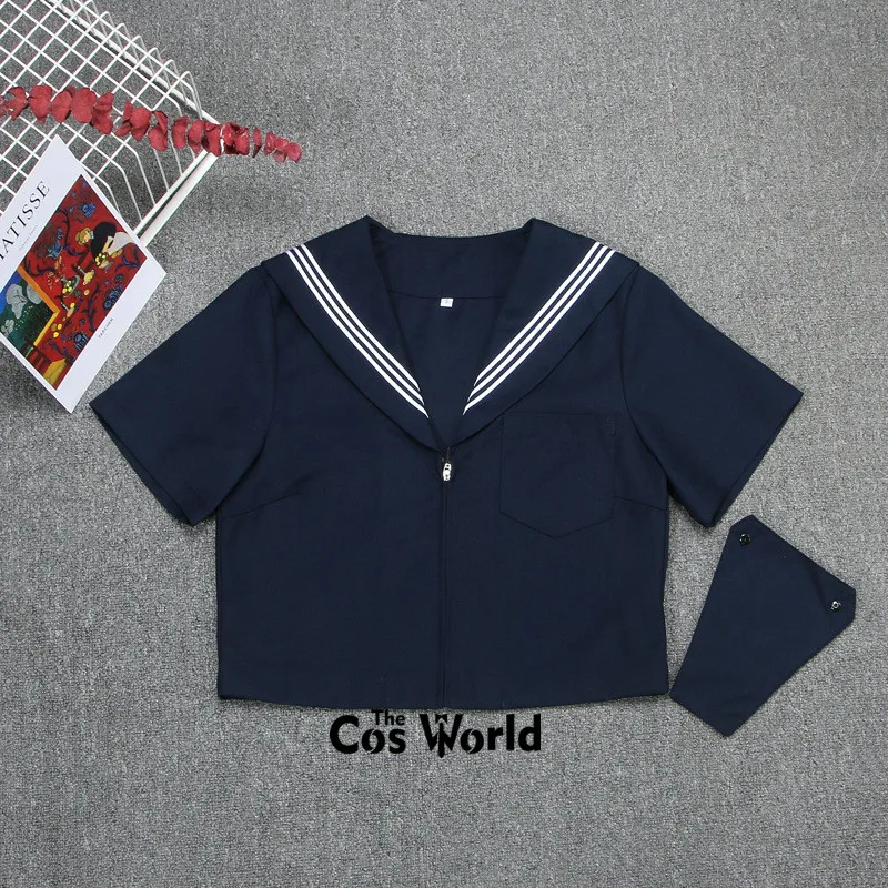 Japanischen Preppy Navy Blau Kurzarm Sommer Sailor Anzug Tops Röcke Grundlegende JK Hohe Schuluniform Klasse Schüler Tuch