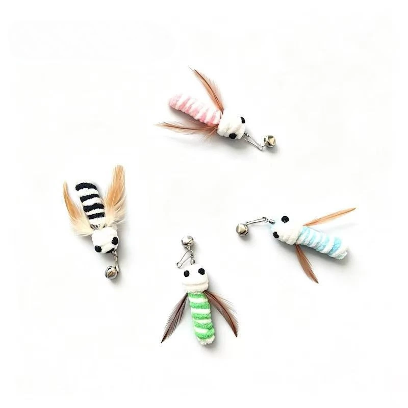 2/4pcs Artificial caterpillar Cat Toys Cat Teaser Stick for Changing Heads feather Pet Toy Training Play Kitten Supplies