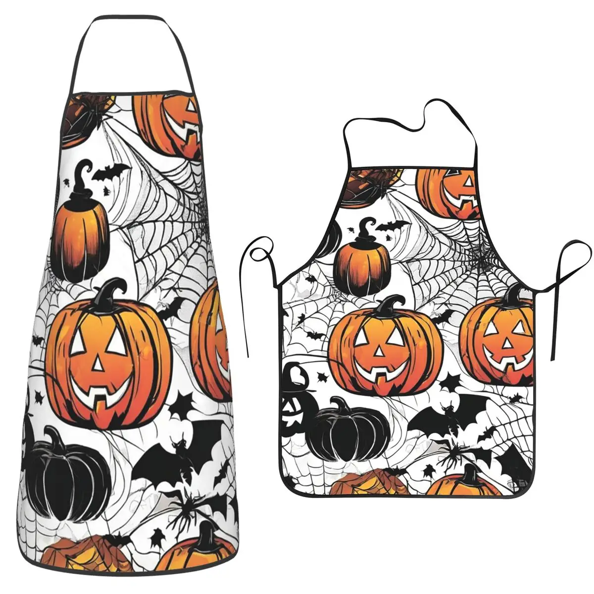 Halloween Pumpkins Spider And Bats Apron Chef Cooking Tablier Sleeveless Bib Kitchen Cleaning Pinafore for Women Men Painting