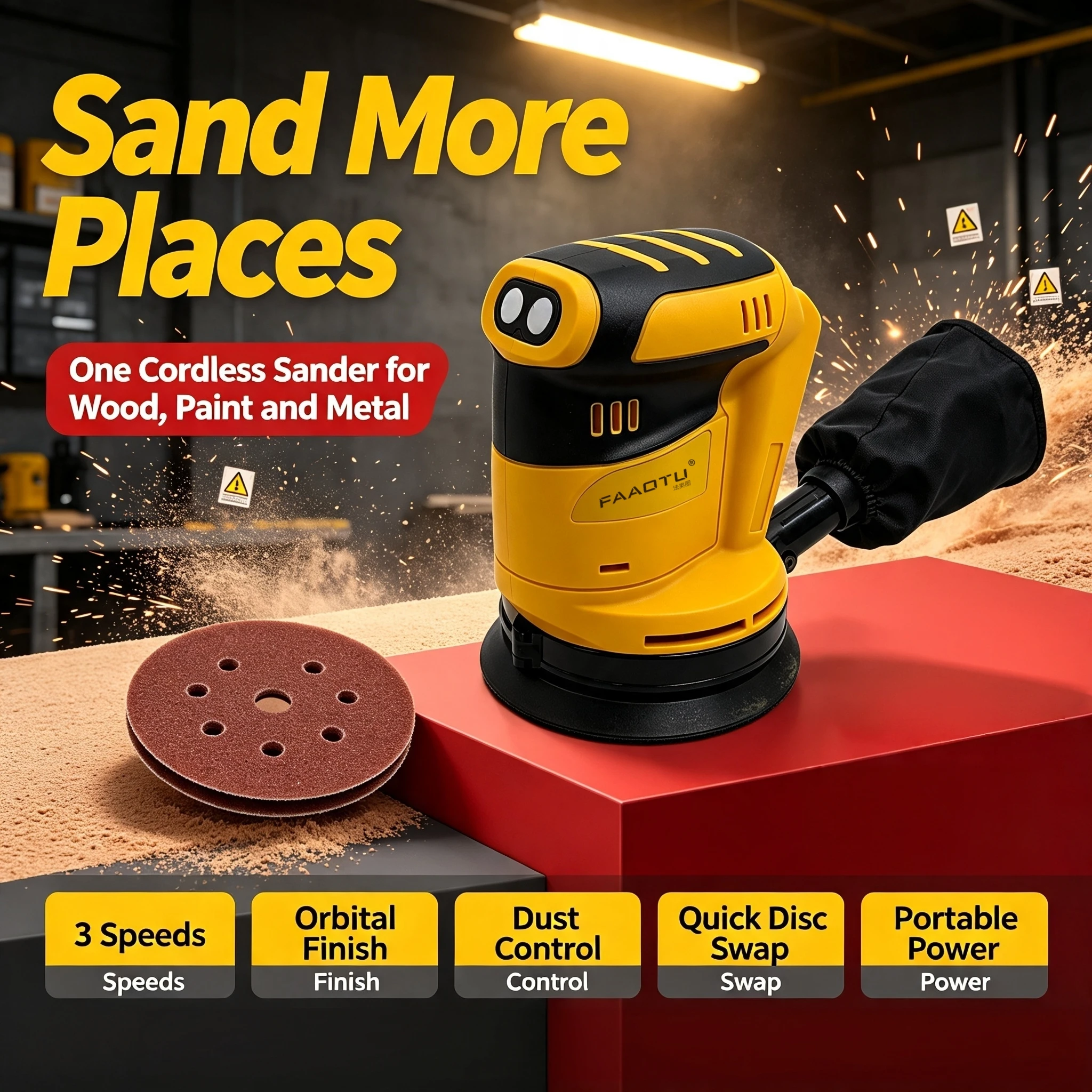 Power Tools Sander - FAAOTU Cordless Random Orbital Sander Tampilan