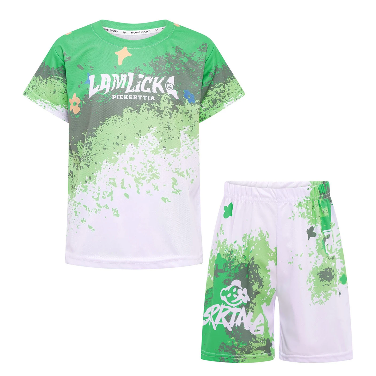 

Kids Boys Clothes Summer Quick-Drying Sports Suit Gradient Letter Printed Athletic Outfit Short Sleeve T-shirt with Shorts Set
