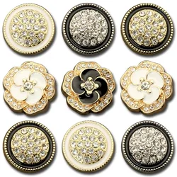 10Pcs Flower Diamond Metal Buttons for Clothing Sewing DIY Rhinestone Women's Clothing Coat Sweater Decorative Buttons