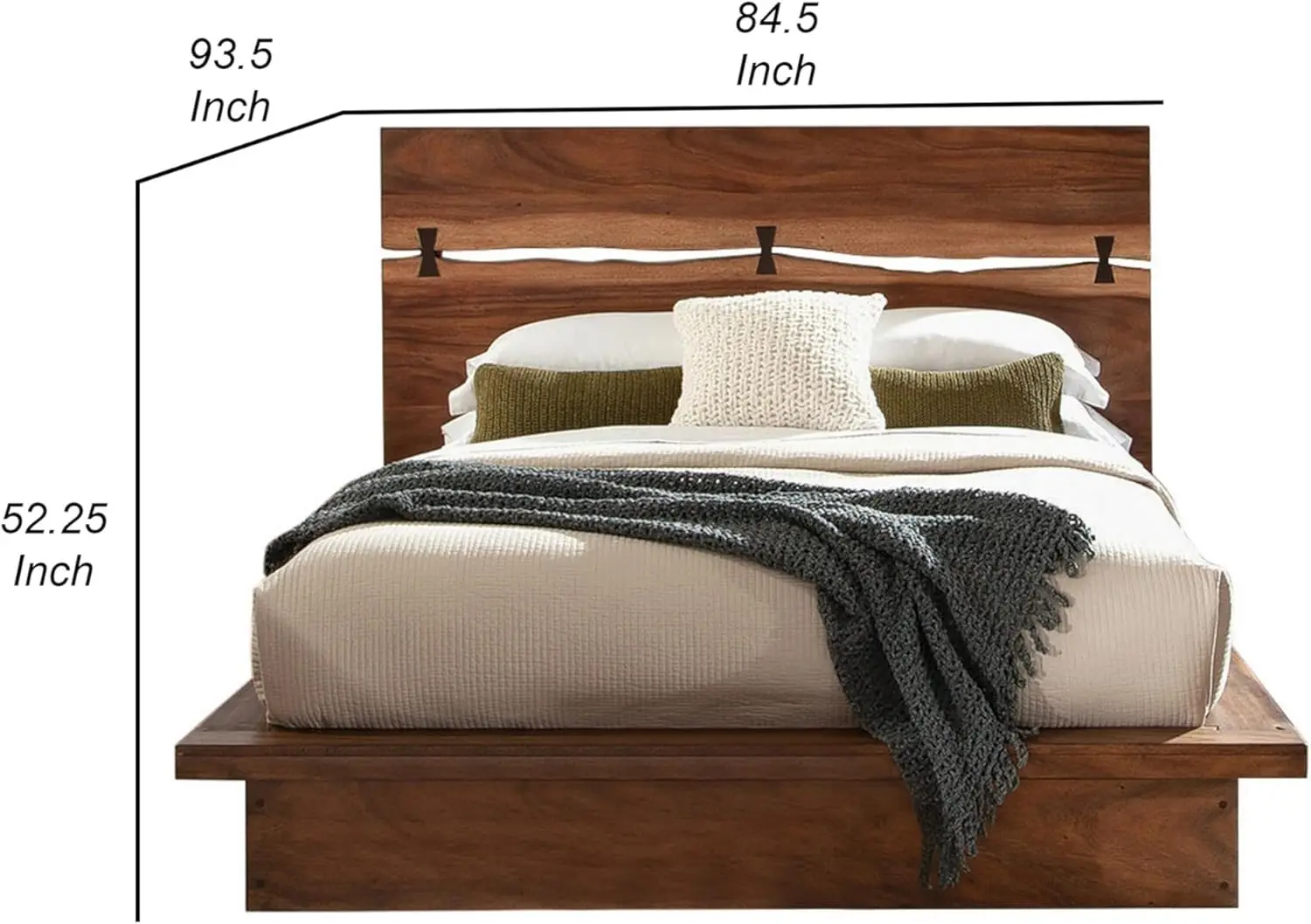 Benjara Zeko California King Platform Plinth Bed, Natural Edge, Walnut Brown Wood