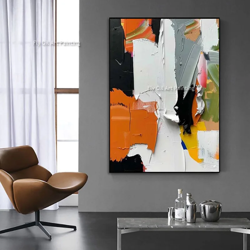 Vibrant Orange Abstract Oil Painting Heavy Palette Knife Canvas Wall Art Handmade Minimalist Wall Artwork
