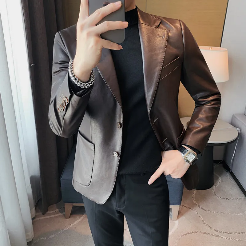 2023 Brand Clothing Men Spring High Quality Casual Leather Jacket/Male Slim Fit Fashion Leather Coat Plus Size S-3XL