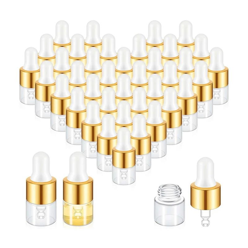 100Pcs Mini Glass Dropper Bottle Bulk Clear Essential Oil Dropper Bottles Small Glass Dropping Sample Containers 1 Ml