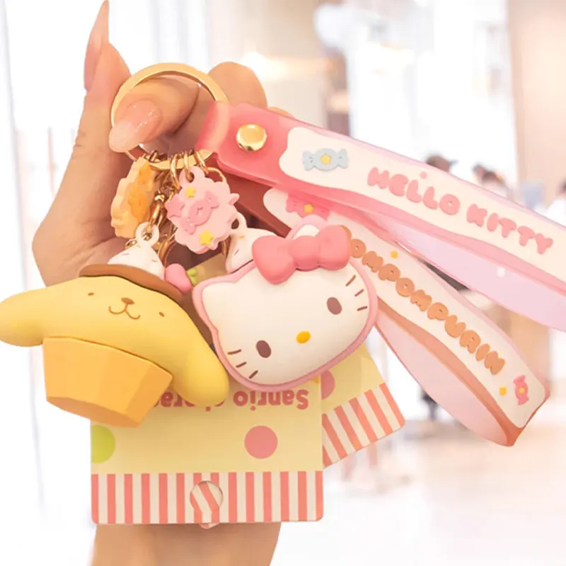애니메이션 Sanrio 헬로 키티 Pochacco 키 체인 귀여운 Mymelody Kuromi Cinnamoroll 액션 피규어 인형 Kawaii 펜던트 장난감 열쇠 고리 선물