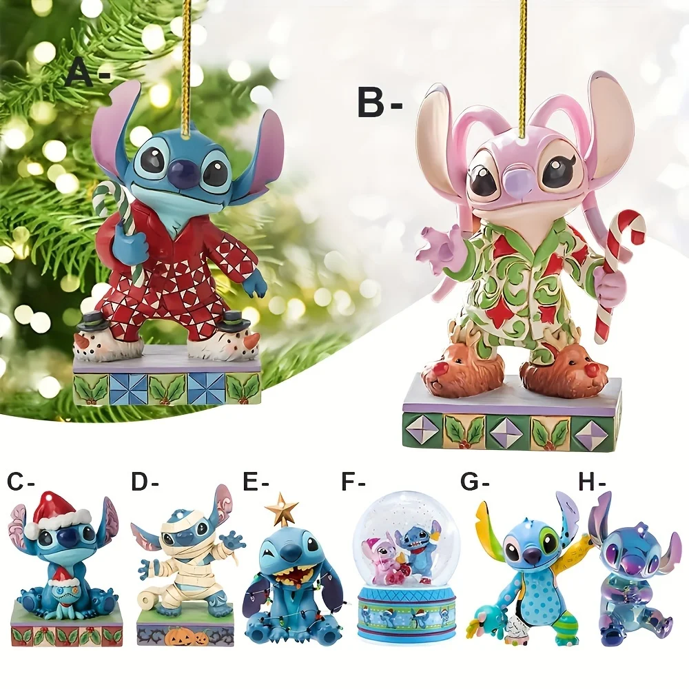 Anime Figures Disney Stitch 2D Acrylic Pendant Christmas Tree Decoration Stitch Dolls Party Boys Girls Kids Toy Children's Gifts