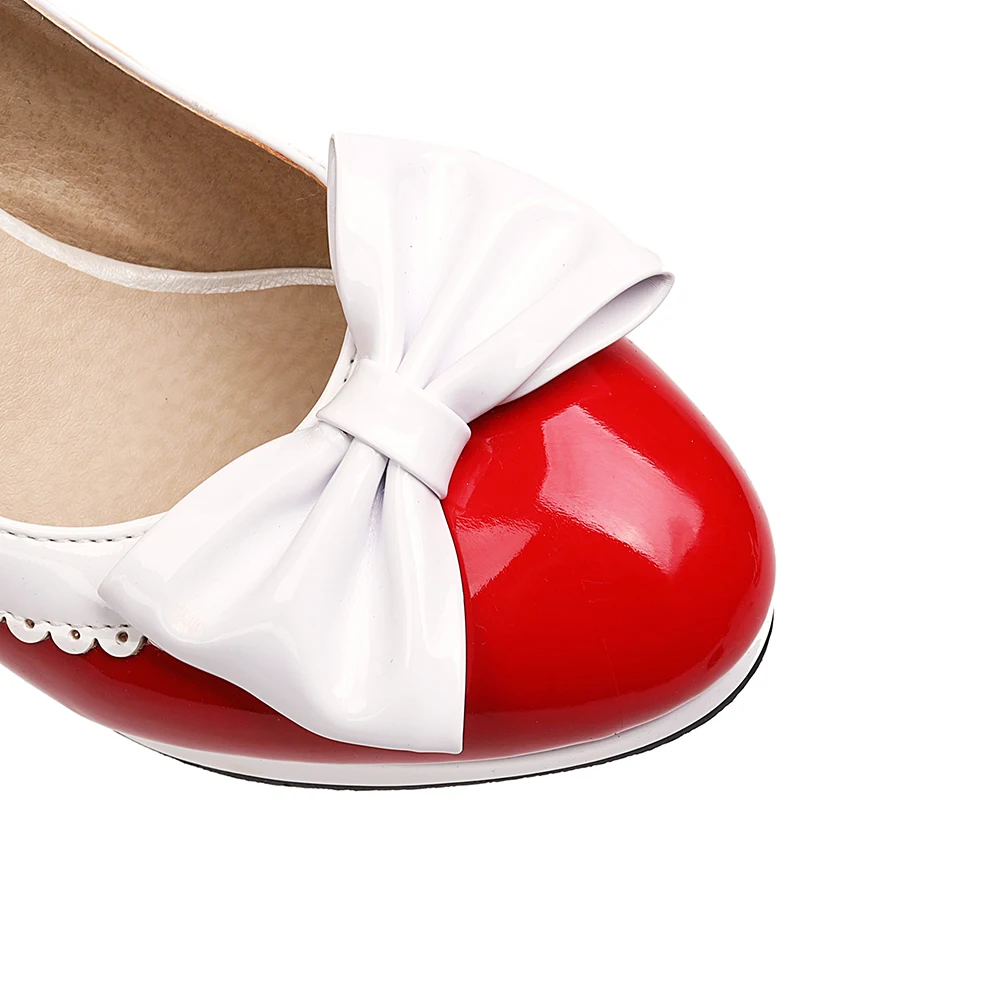 Sweet Mary Jane High Heels Women\'s Bow Pumps Patent Leather Woman Thick Platform Lolita Women Party Shoes Buckle Shallow Shoes