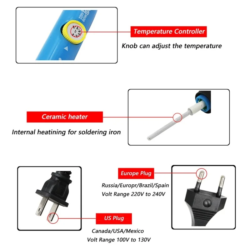 Soldador eléctrico para uso profesional, máquina de lápiz de calor de temperatura ajustable, 60W, enchufe de 110V o 220V, con accesorios disponibles