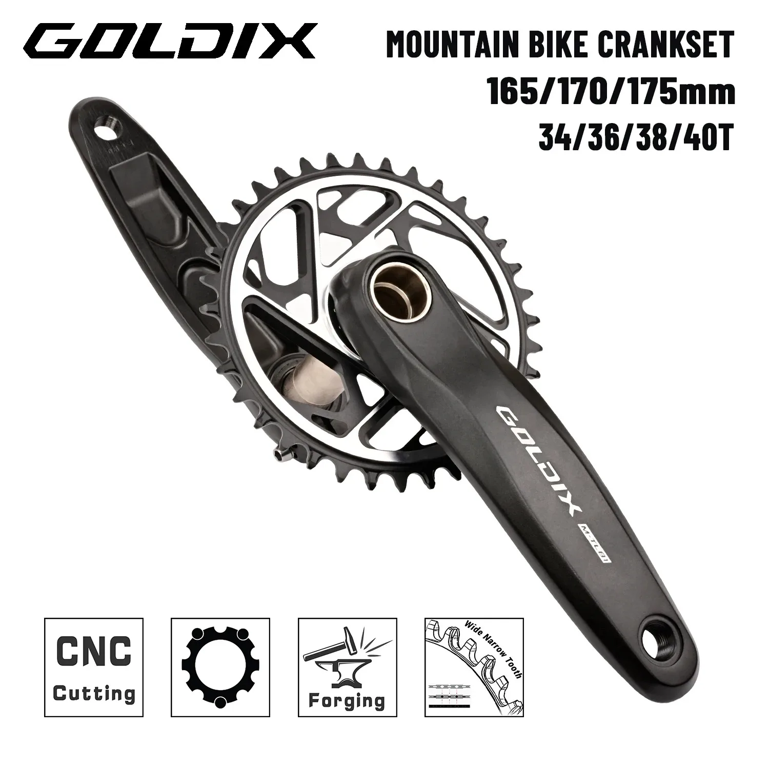 GOLDIX 3 Bolt Direct Mount MTB Crankset 165/170/175mm Forged Alloy High Strength Crank Arm Narrow Wide Chainring for MTB Bike