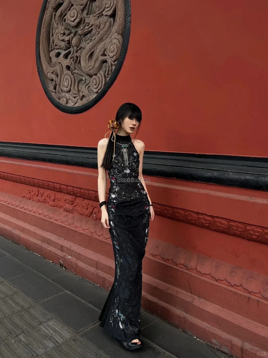 

2025 new chinese style fashion sexy retro patterned cheongsam sleeveless vest high-waisted long half skirt women qipao dress set