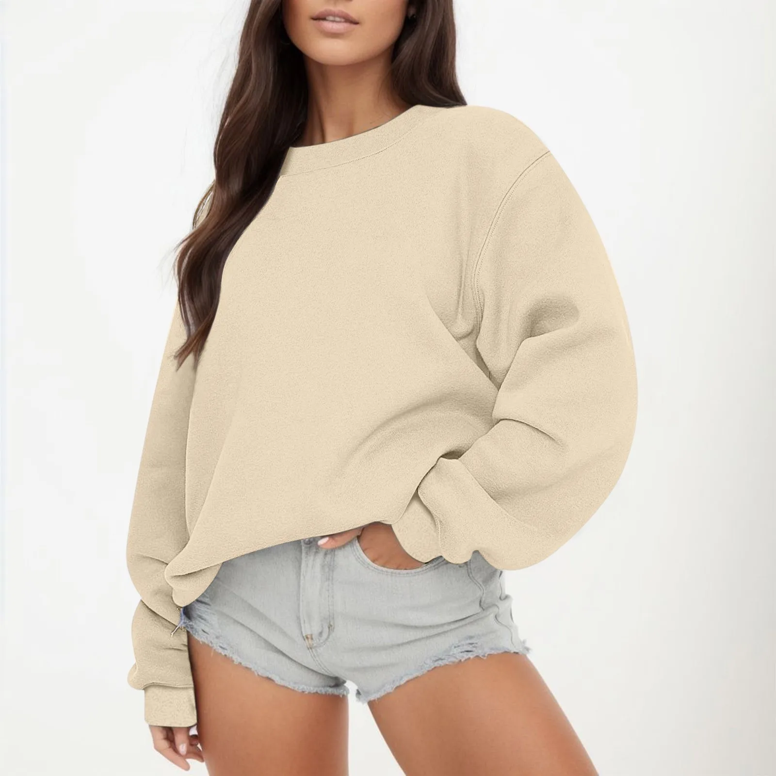 Women Loose Elegant Hoodies Pullovers Oversized Casual Chic White Pink Streetwear Jumper Vintage O NecK Hoodless Tops