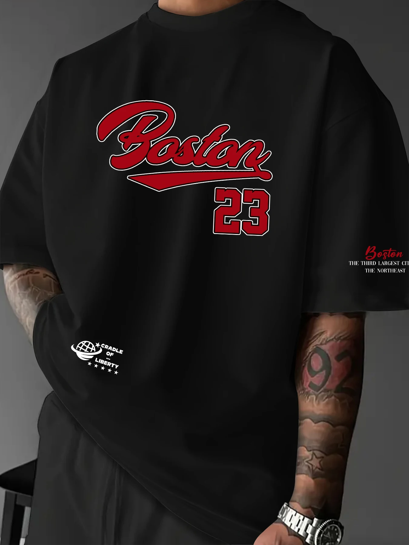 Men's Boston 23 Sport Graphic Print T-shirt Oversized 100% Polyester Streetwear Short Sleeve Tops S-XXL
