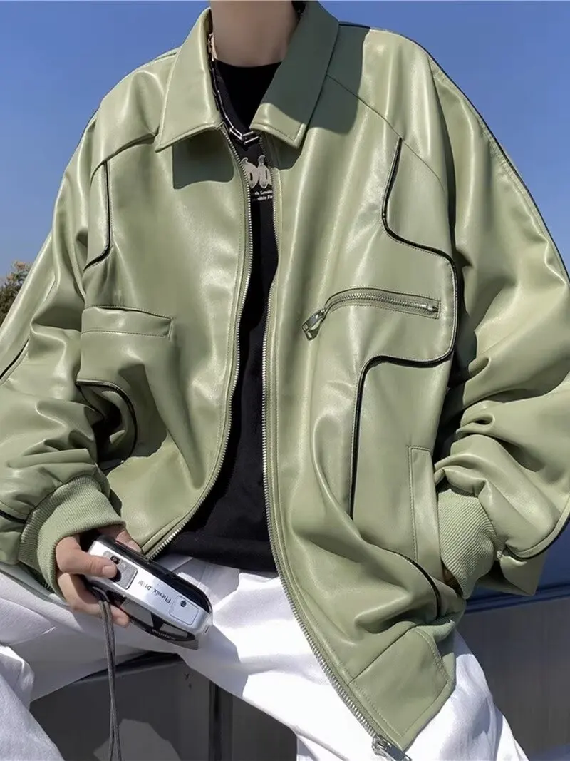 

American retro leather jacket, men's spring and autumn Korean version, loose and niche Harajuku Hong Kong style baseball jacket