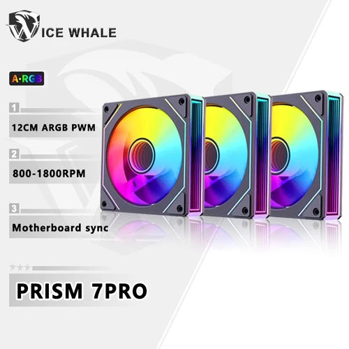 Imagen 1 del producto Ventilador con cubierta de PC ICE Whale Prism 7 PRO ARGB, diseño de espejo infinito de 120mm, sincronización de iluminación de placa base, ventilador enfriador de CPU PWM de 4 pines