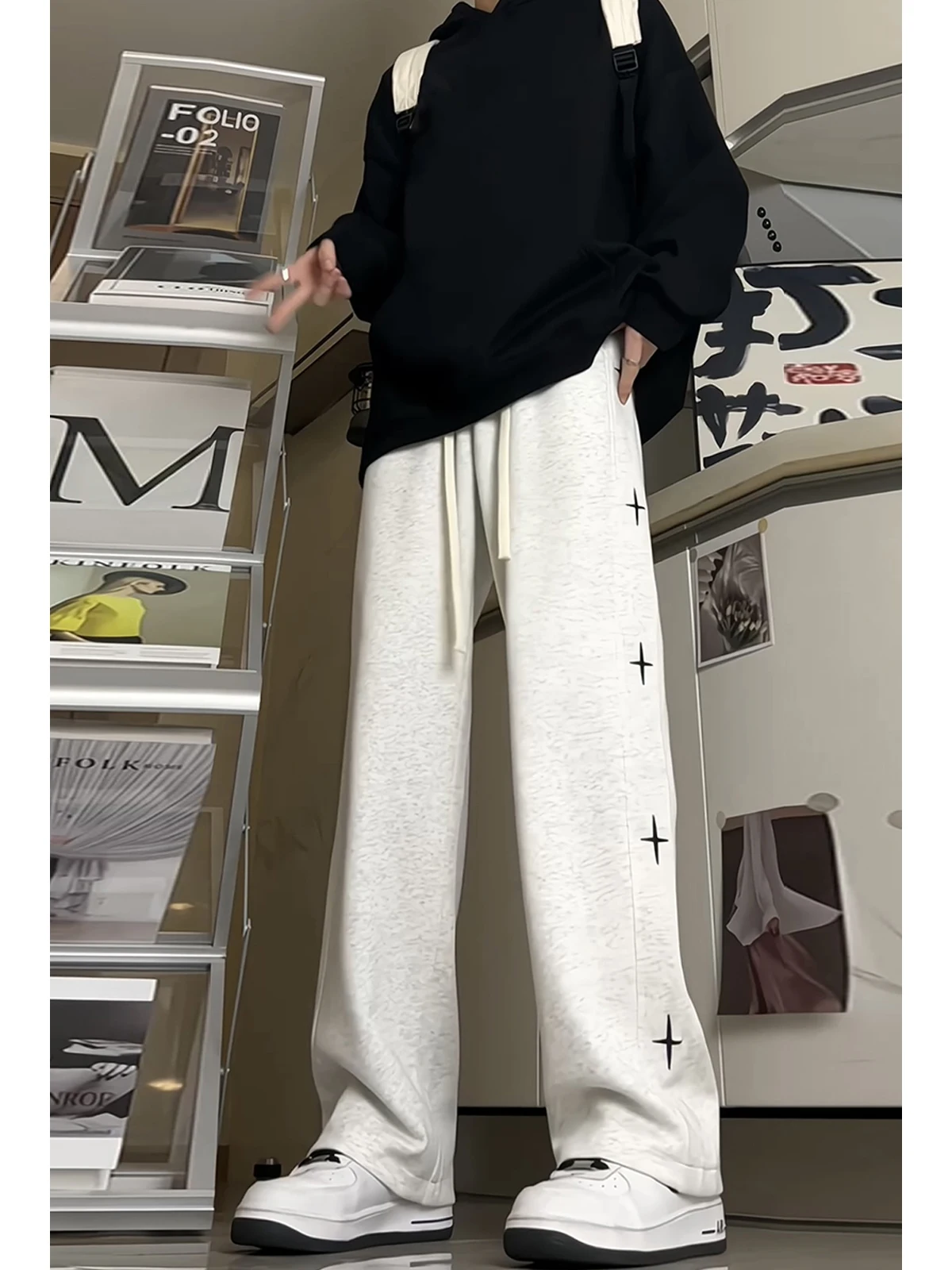 

Мужские спортивные брюки в стиле американского хип-хопа, весна-осень, с высокой талией, прямые, свободные, модные, длинные