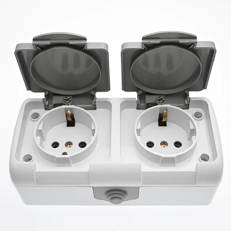 Surface-mounted single-unit wall panel household 16A European standard two-hole socket with cover waterproof and splash-proof