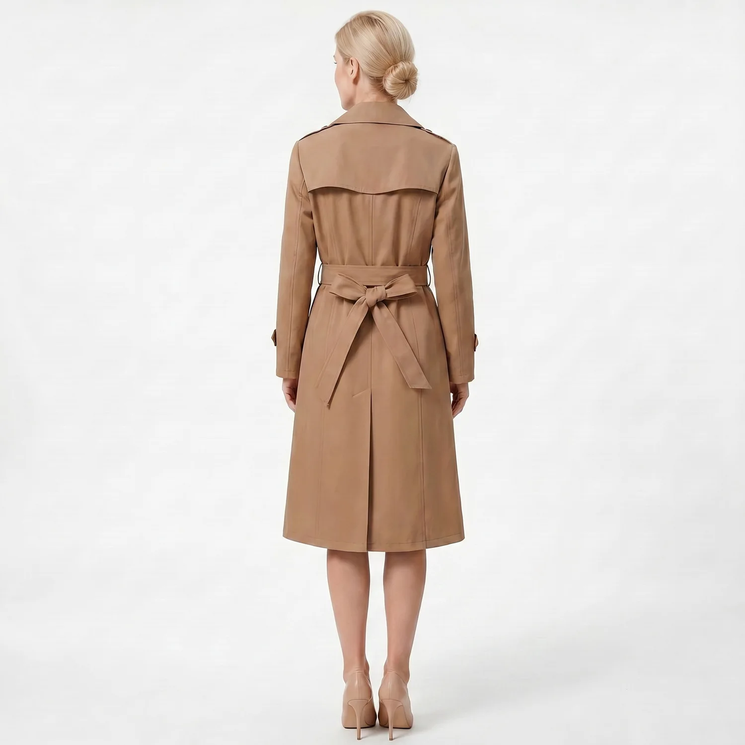 Women's Double-Breasted Long Waist Windbreaker Casual Autumn Winter Coat Stylish Temperament Outerwear