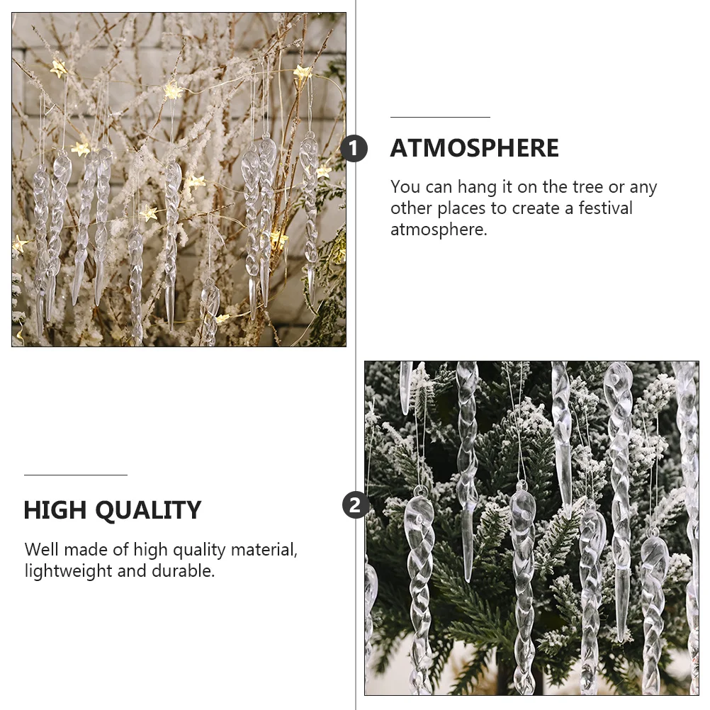 

24pcs Ice Strip Hanging Decor Christmas Icicle Pendant Acrylic Xmas Tree Ornament Diy Party Decoration Simulation Hanging