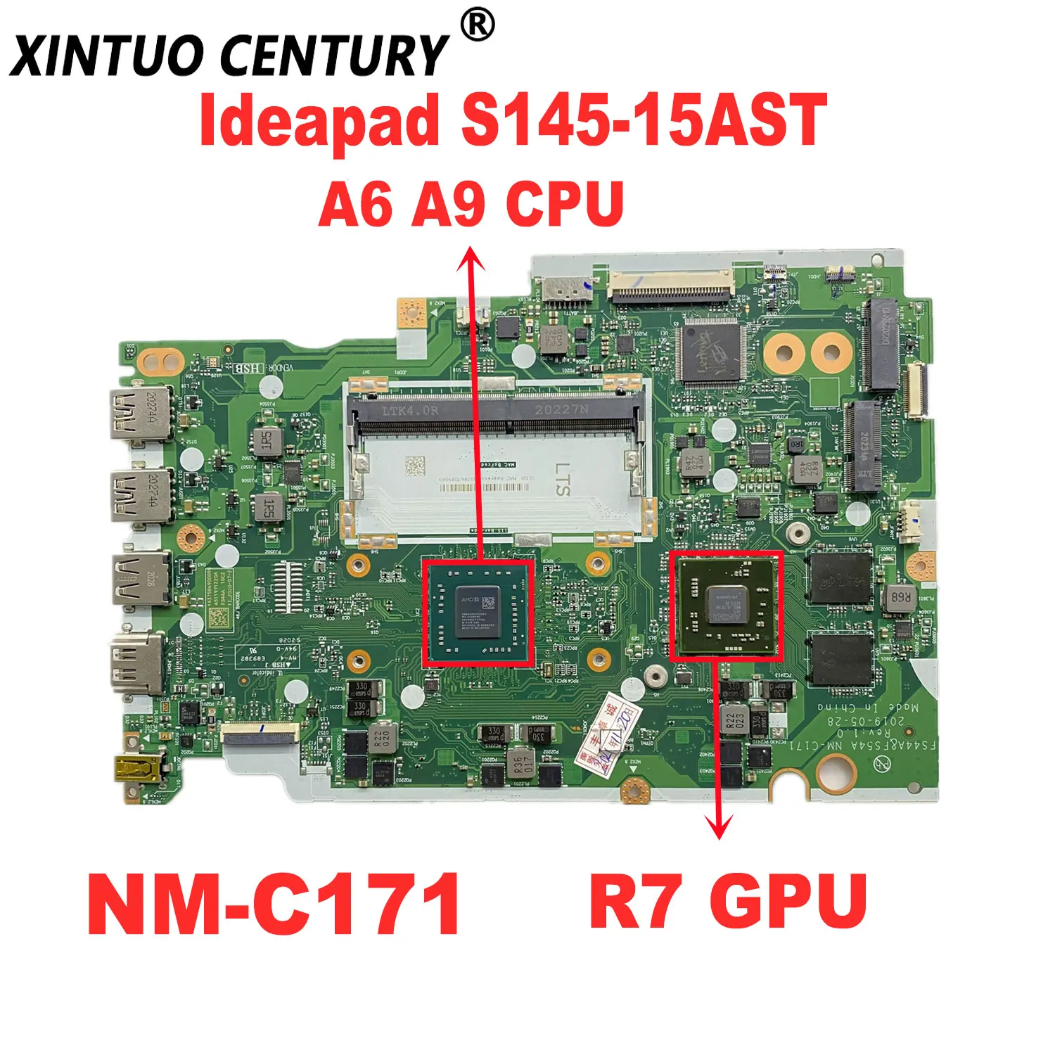 

NM-C171 Original Motherboard for Lenovo Ideapad S145-15AST Laptop Motherboard with AMD A6 A9 CPU +GPU DDR4 100% Tested Work