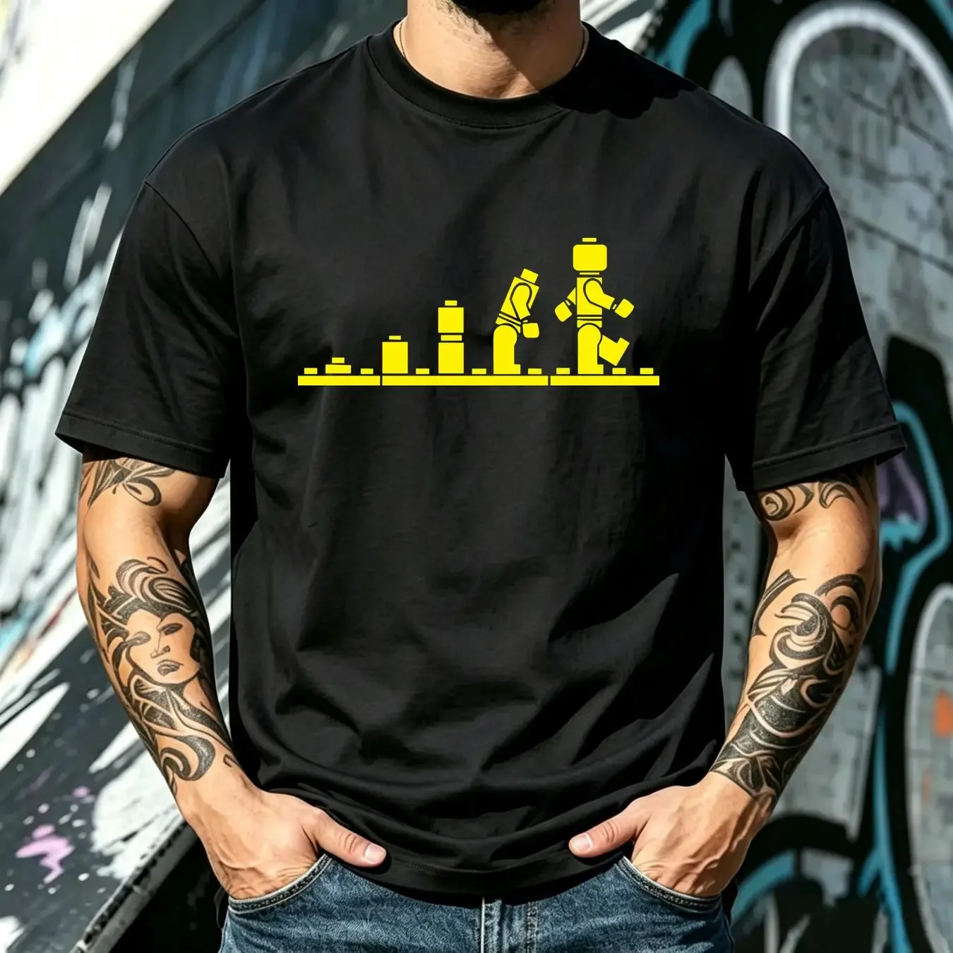 washed T Shirt Bricks evolution mens funny cool design gift present fashion idea top Joke Dad Husband Boys Kids vintage Washed