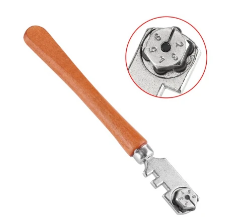 Multifunctional Portable Six-wheel Glass Cutter High-strength Roller Mahogany Round Flat Handle Glass Knife Craft Cutting Tool