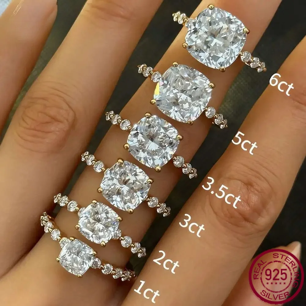 Yaranyan 925 Sterling Silver D Color 6 CT Cushion Cut GRA Real Moissanite Diamonds Gemstone Rings Fine Jewelry Wedding Band