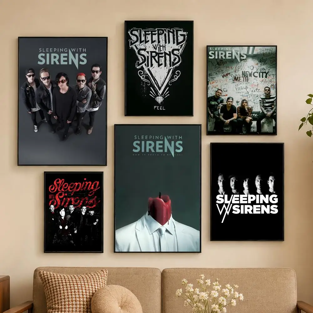 Rock Band Sleeping W-With Sirens Poster Self-adhesive Waterproof Paper Stickers For Wall Decoration In Bedrooms And Bar Rooms