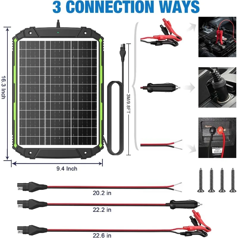 Pengisi daya baterai bertenaga olar & pengisi daya, pengontrol cerdas bawaan, pengisian daya Panel surya 12 Volt tahan air 25 Watt