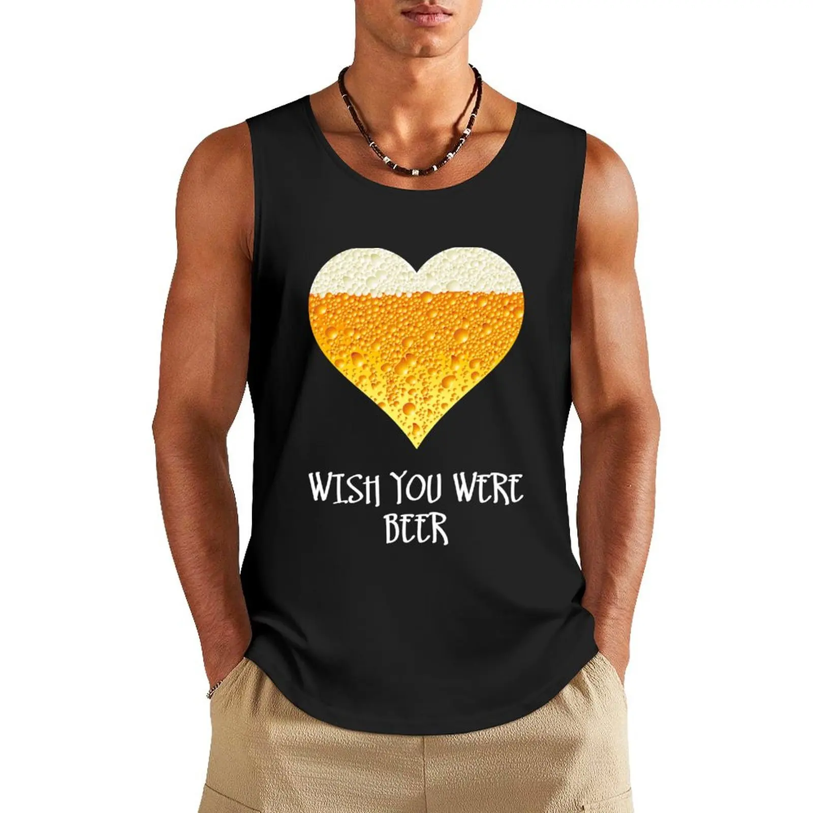 Майка-безрукавка Wish you was beer (dark) для мальчиков, майка для мужчин, спортивный жилет