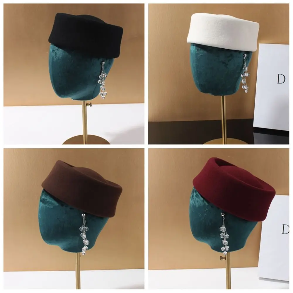 

New Hard Top Wool Felt Berets Concave Top British Retro Wedding Fascinator Hats Vintage Fedoras Hats Formal Events