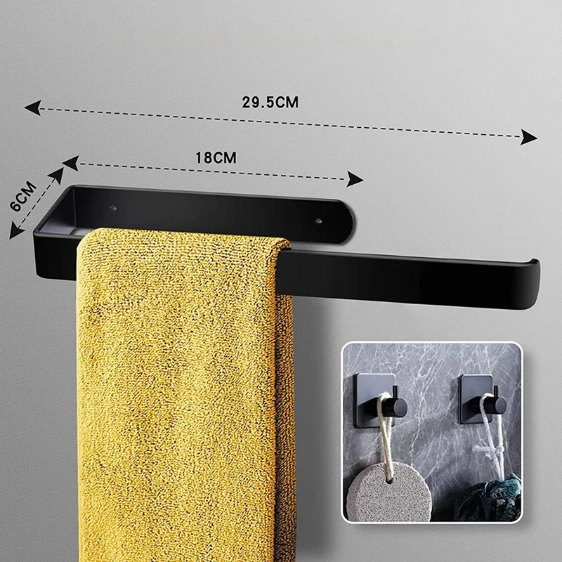 Towel Holder No Drilling 2 Pieces Hooks Self-Adhesive +Towel Holder Self-Adhesive Towel Rail For Bathroom Kitchen Toilet