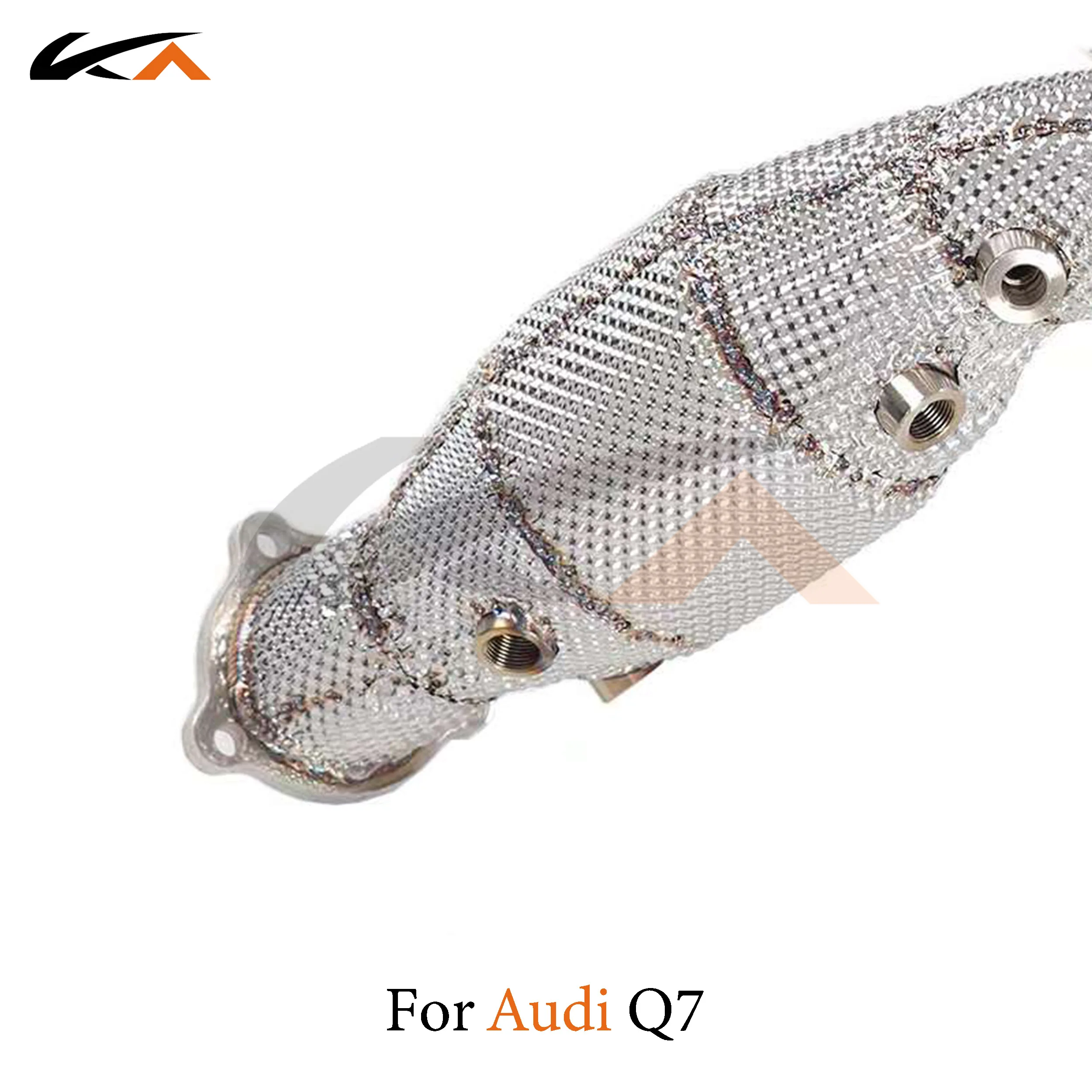 KA-Tuning Downpipe Escape, Cabeçalhos de aço para Audi Q7, 3.0T, Performance Heat Shield, dois Catalysis