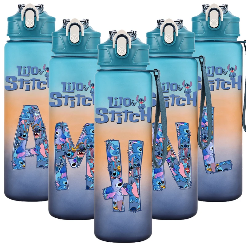 Gradient Plastic Drinking Cup Disney Lilo Stitch Water Bottle 750Ml large capacity camping cup tools Outdoor Sports Water Cup