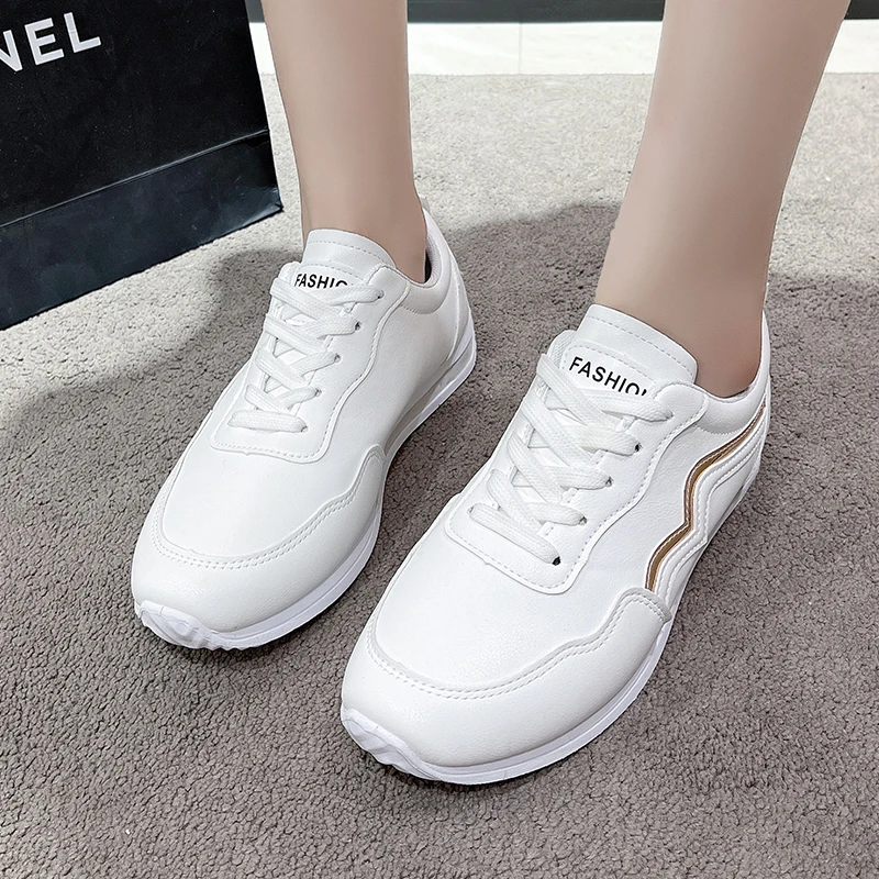 Waterproof Autumn White Running Shoes Women Leather Non-slip Casual Sneakers Ladies Lightweight Fitness Walking Jogging Shoes