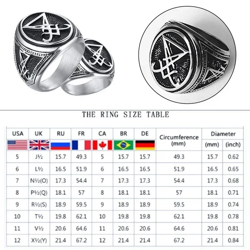 แหวนสแตนเลสลายลูซิเฟอร์ ตราประทับซาตาน แหวนไบค์เกอร์ สไตล์โกธิค วินเทจ สำหรับผู้ชายและผู้หญิง เครื่องประดับเพแกน ของขวัญ คอสเพลย์