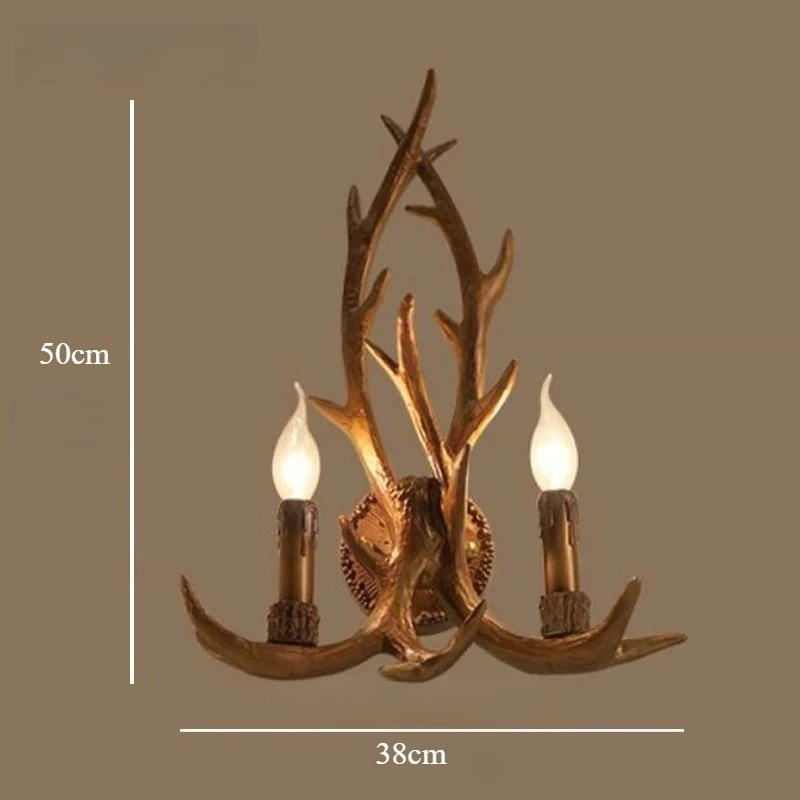 شعور خشبي الراتنج الزخرفية وحدة إضاءة LED جداريّة ضوء مصباح الشمعدان الغزلان القرن قرن الوعل الرجعية الأبيض الغزلان الجدار ضوء المصباح LED فرع شجرة