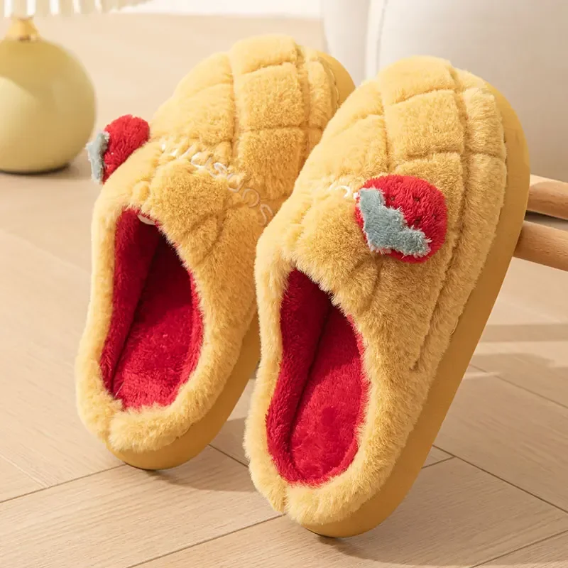 2024 New nruit cotton slippers winter head home indoor non-slip warm thick bottom home plush cotton shoes pineapple avocado