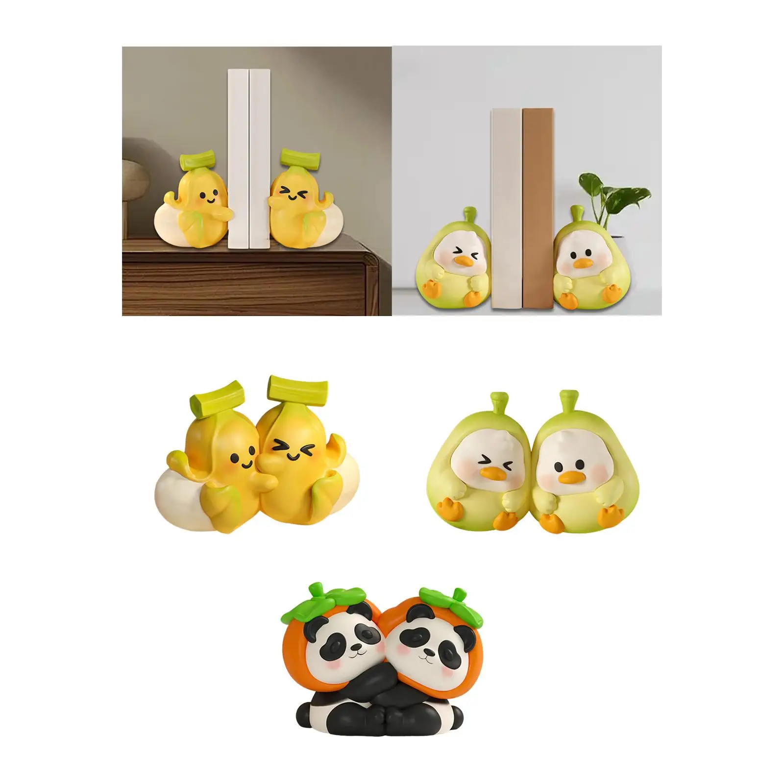 2x Cute Bookends Statue Unique Housewarming Gift Collection Decorative Book Stopper for Study Room Cabinet Home Office Desk