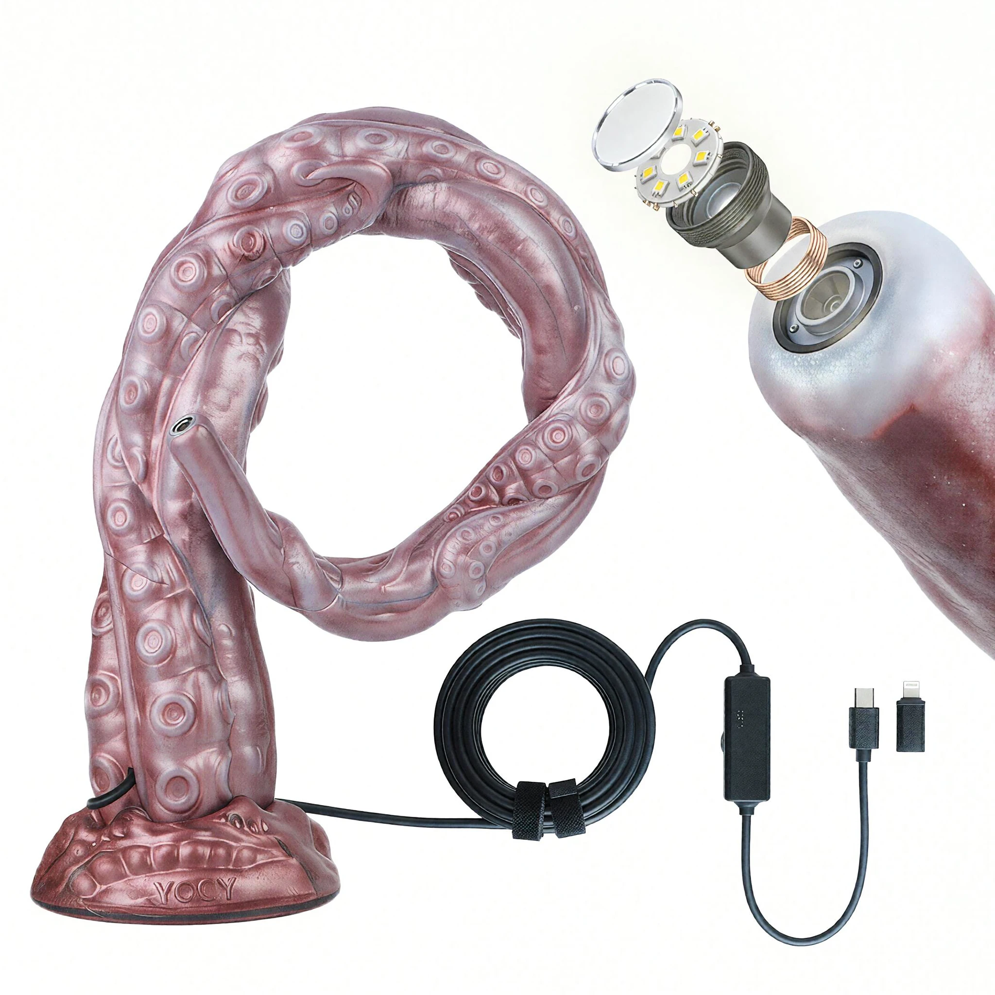 SHAZ 3MP HD Endoscope Camera Silicone Anal Plug XXL Tentacle Dildo with Suction Cup IP67 Waterproof Sex Toy for Anus Exploration