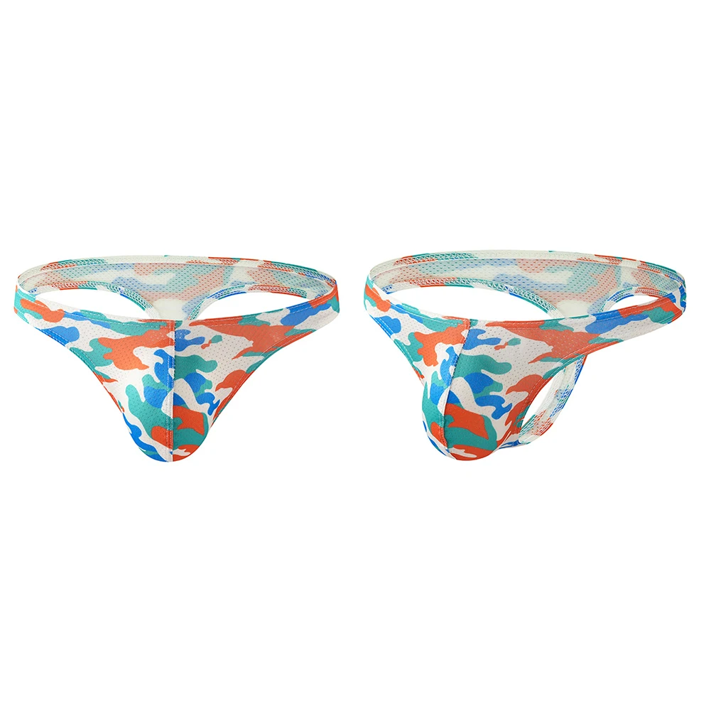 Low Waist Men's Breathable Underwear Featuring T-back Cut U Convex Bulge Pouch and Printed G-String Thongs for Design