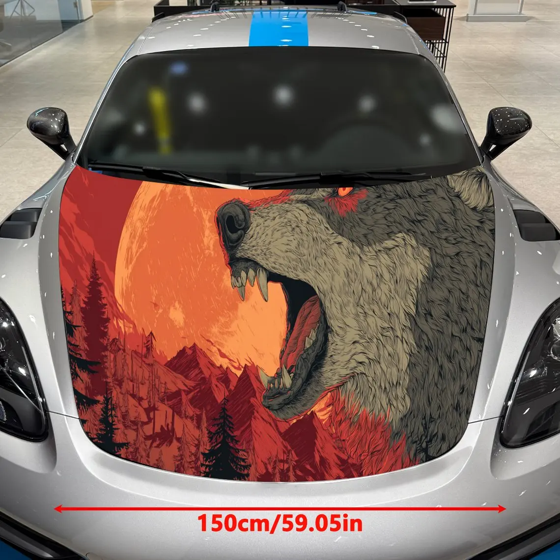 Roaring Wolf Moon Car Hood Sticker PVC Self Waterproof Stick,Striking Auto Exterior Accessories Decor Protect Gift for Car Lover
