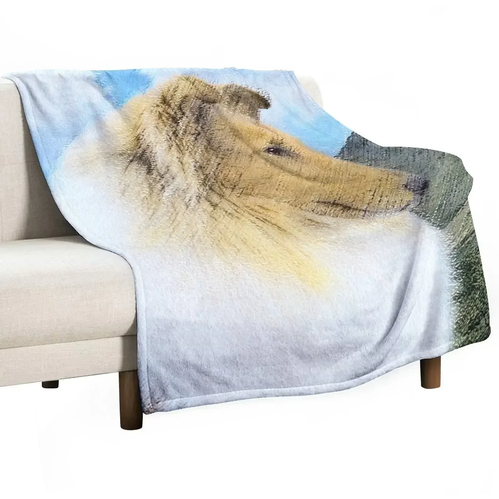 Collie in Mountains (Rough) Throw Blanket Beautifuls Tourist Cute Luxury Brand Blankets