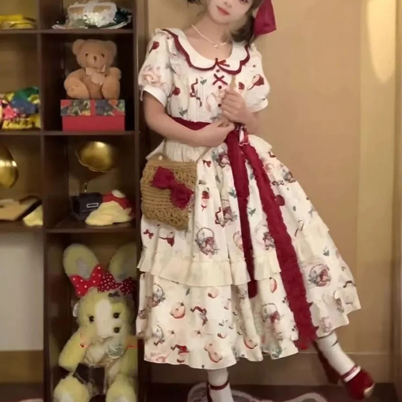 Japão doce lolita peter pan colarinho vestido de verão arco dos desenhos animados vestido bonito kawaii em camadas cascata shorts manga festa vestidos