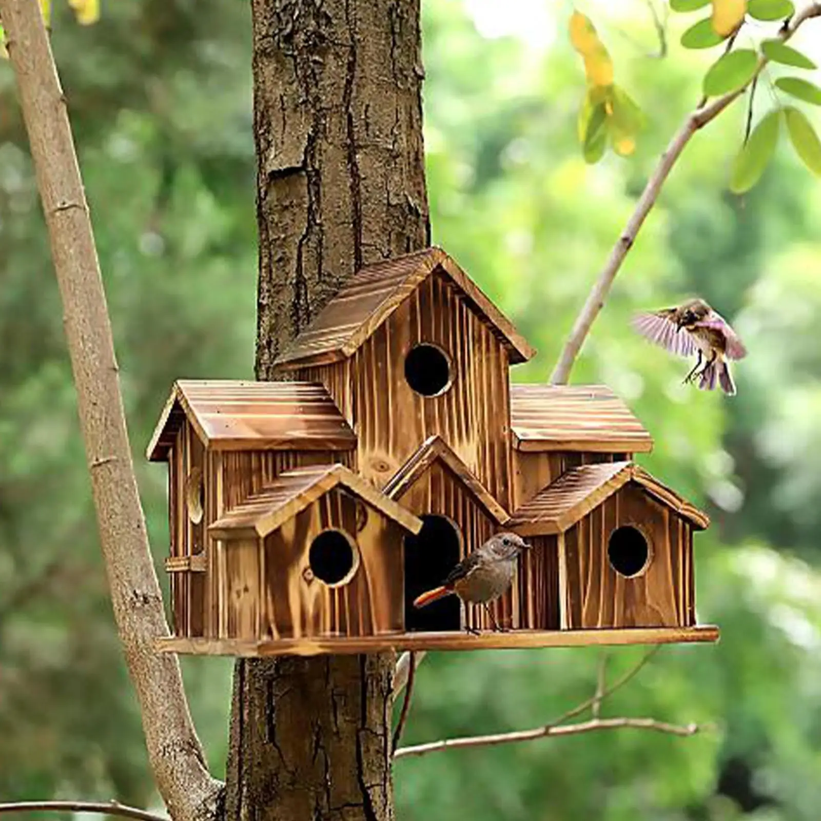 Hummingbird Nest Garden Outdoor Gardening Gift Wooden Bird House Hanging Hut for Roosting Nesting Robins Blue Jays Cardinals