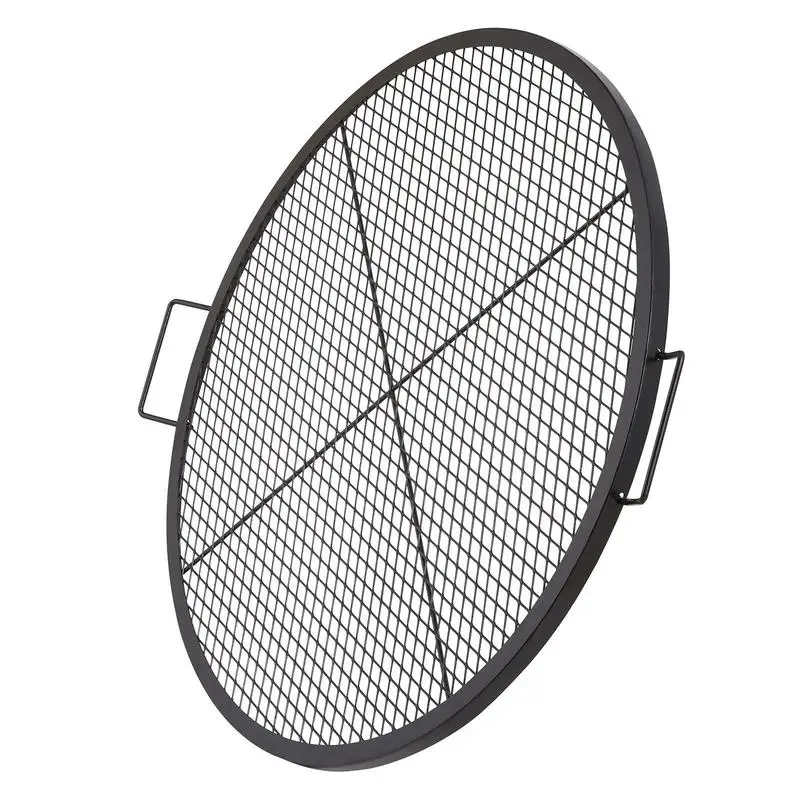 Black Round Cooking Grid 36 Inch For Campfire Party Gathering Heavy Duty Steel Support X Wire Handle Portable Camping Cookware Outdoor Backyard Picnic BBQ Accessory High Capacity Grill Surface Metal Mesh Replacement Outdoor Culinary Tool